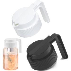 2PCS Wide Mouth Mason Jar Pour Spout Lids with Handle (Black+White)