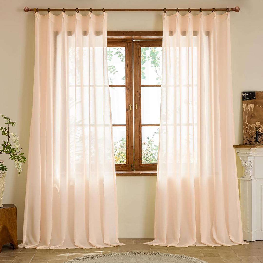 Pink Sheer Curtains 96 Inch Length Semi Voile Sheer Curtains for Girls Bedroom Living Room Pinch Pleated Soft Touch Light Filtering Drapes(Soft Pink, 42 W x 96 L, 2 Panels)