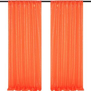 Orange Sequin Backdrop Curtains,2 Panels 2FTx8FT Orange Curtain Backdrop Glitter Party Decorations Background Drapes for Wedding Birthday Anniversary Graduation Photo Booth Decor