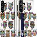 Compatible with Samsung Galaxy S24 Plus & S25 Plus Case Cute with Card Holder/Slim Slot Wallet Phone Cover for Women for S24+ & S25+ / Owl Birds Tribal Style Tattoo Cartoon Animal Funny