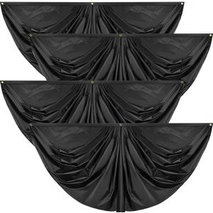 Peryiter 4 Pcs Black Pure Pleated Fan Flag Bunting 3 x 6 ft Bunting Half Fan Hanging Bunting Banner with 3 Grommet for Indoor Outdoor Holiday Yard Patriotic Decoration, Solid Color