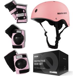 Skating Protective Gear Set for Adults & Youth - Helmet, Knee Pads, Elbow Pads & Wrist Guards for Inline Skating, Roller Skating & Skateboarding (Ages 14+) (Pink)
