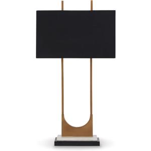 Signature Design by Ashley Malana 33" Contemporary Metal Table Lamp with Marble Base, Black & Brass