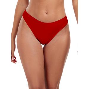 Colloyes Women's Swim Bottoms High Cut Mid Waisted Bikini Bottoms Moderate Coverage Bathing Suit Bottoms (Medium, Red)