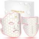 Yahi Red Light Photon Facial & Neck Mask with Remote Control, 7 Custom Modes with Infrared, Portable & Rechargeable with Timer for Home Use, 175 High-Density Light Beads, White