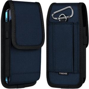 ykooe Cell Phone Pouch Nylon Belt Holster Case Compatible with iPhone 16/15/14/13/12/11 Pro Max & Plus Models, Samsung Galaxy S24/S23/S21 FE, BlueXL