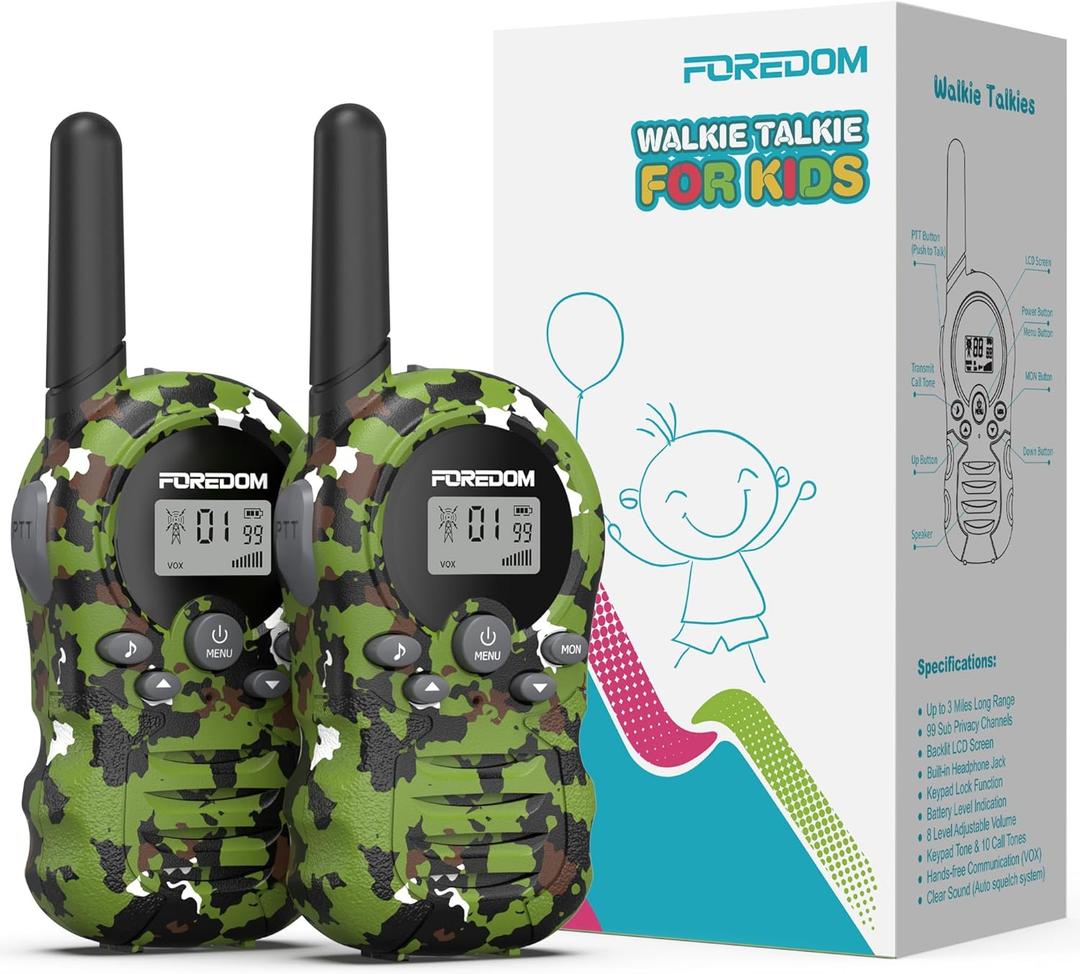FOREDOM Walkie Talkies for Kids Walkie Talkies Long Range for Boys & Girls Age 3 to 12 Year Old Birthday Cool Army Toys - 2 Pack (Camo Green)