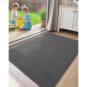 Color&Geometry Front Door Mat Indoor Non Slip Rubber Backing, 24"x36" Ultra Thin Doormat, Soft Absorbent Inside Doormat Washable Easy Clean Rugs for Entryway, Slate Gray (Rolled-up NO Creases)