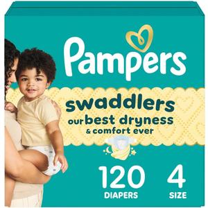 Pampers Swaddlers Diapers, Size 4 (15-34 lbs), 120 Count, Absorbent, Keeps Baby Dry and Comfortable, Skin Safe Disposable Baby Diaper 