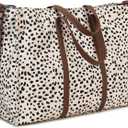Laptop Tote Bag for Women Work 15.6 inch Canvas Shoulder Bags Computer Messenger Purse Teacher Handbag Office Briefcase (A-leopard - Apricot)