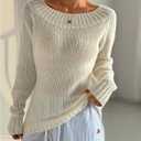SOLY HUX Women's Off The Shoulder Long Sleeve Sweater Trendy Pullover Tops (White, S)