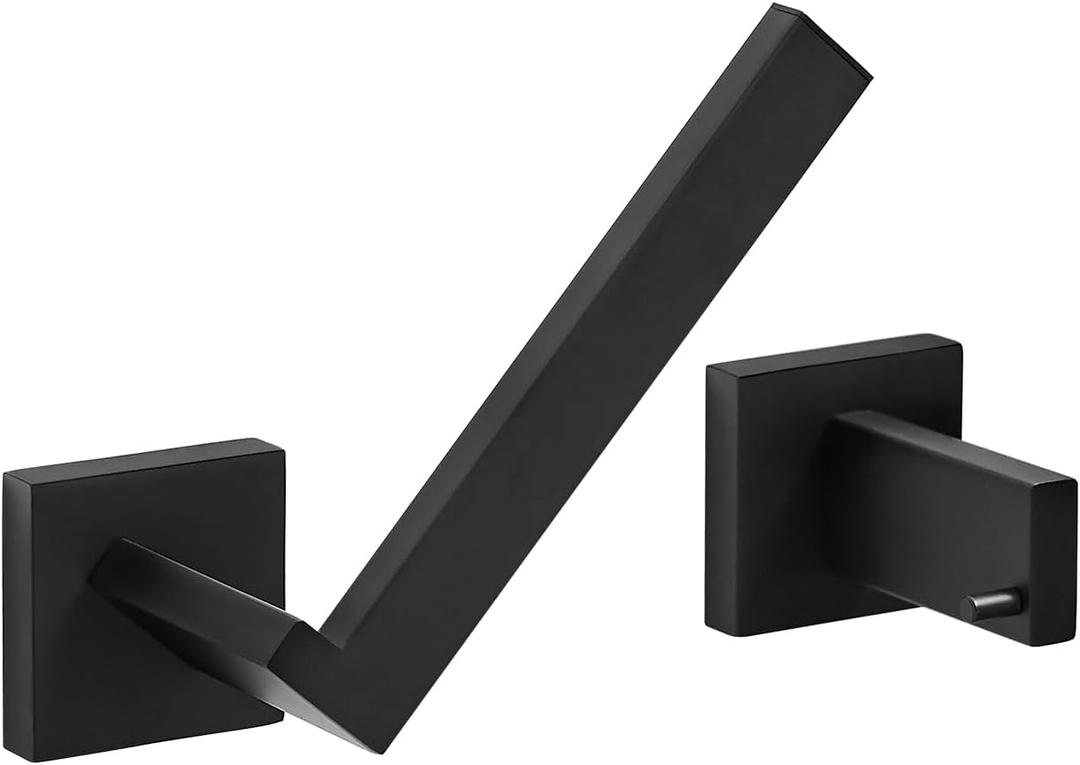 Toilet Paper Holder Wall Mount Matte Black, Stainless Steel Toilet Tissue Roll Holder Bathroom Square Toilet Paper Towel Roll Holder, Double Post Pivoting Tissue Handle
