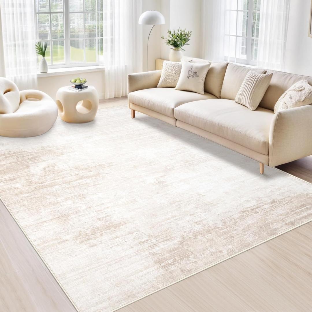 Area Rugs 6x9 Living Room: Washable Rug Modern Abstract Large Rug Soft Non Slip Neutral Rugs Stain Resistant Indoor Carpet for Bedroom Kitchen Dining Room Table Nursery Home Office Rugs(Beige, 6'x9')