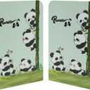 4 x Adorable Panda Bookends for Shelves,Animal Book Ends Green Panda with Bamboo Metal Kids Bookends Student Bookends Book Holder Journal Book Organizer CD Holder for Office School Desk Decoration