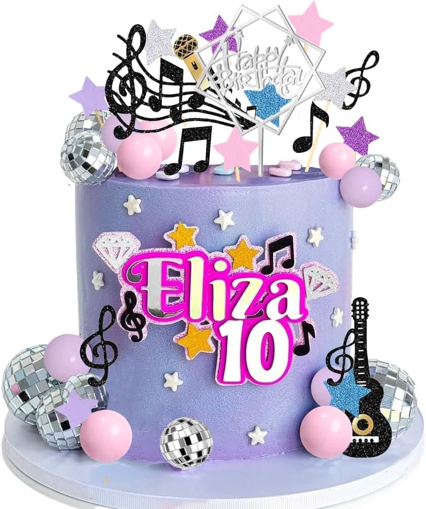 Pink and Purple Music Cake Topper for Girl PoP Music Concert Theme Birthday