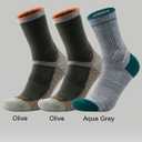 Juclise Mens Merino Wool Hiking Socks Micro Crew Compression Moisture Wicking Anti-Blister Cushioned Midweight (US, Alpha, Small, Regular, Regular, Olive*2 + Aqua Gray*1)