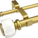 Brushed Gold Double Curtain Rods for Windows 60 to 140 Inches, Adjustable 72-144 Inch Extra Long Decorative Curtain Rod with Acrylic Finials, 1 Inch Heavy Duty Window Drapery Rods for Living Room