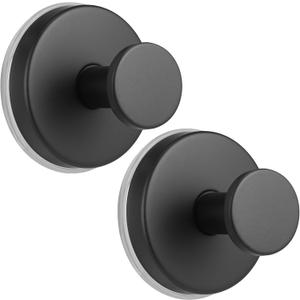 Large Suction Cup Hooks, Heavy Duty 15lb Holds Towel & Robe, No-Drill Shower Bathroom Hooks for Tile Wall Glass Mirror, Mounts on Smooth Non-Porous Surfaces (2 Pack, Matte Black)
