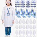 Xtinmee 24 Sets 72 Pcs Kids Lab Coat Set Doctor Costume with Goggles ID Card Holder Science Experiment Doctor Dress Up Kit Size S