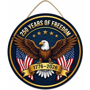 2 x 250th Anniversary Door Sign - 1776-2026 USA Semiquincentennial Patriotic Wreath, 4th of July Wooden Door Hanger, Independence Day Wall Decor for Home Front Porch Outdoor Hanging Ornament - D04