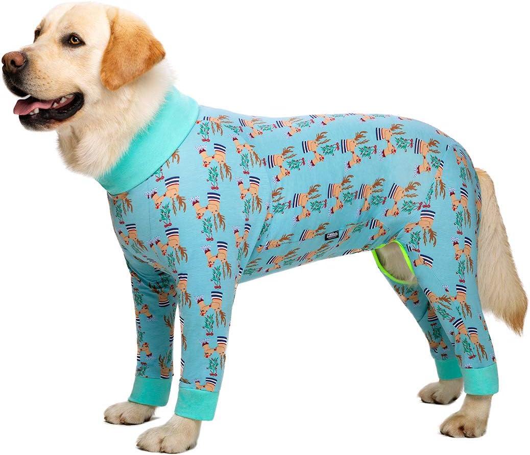 Lightweight Dog Onesie, Christmas Recovery Suit for Medium/Large Dogs, Cotton Dog Pajamas, Full Belly, Christmas Elk, Unisex (30 (Chest 29.92 in | Backlength 19.69 in))