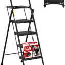HBTower Step Ladder, Folding Step Stool with Wide Anti-Slip Pedal, Sturdy Steel Ladder, Convenient Handrail, Lightweight, Portable Steel Step Stool