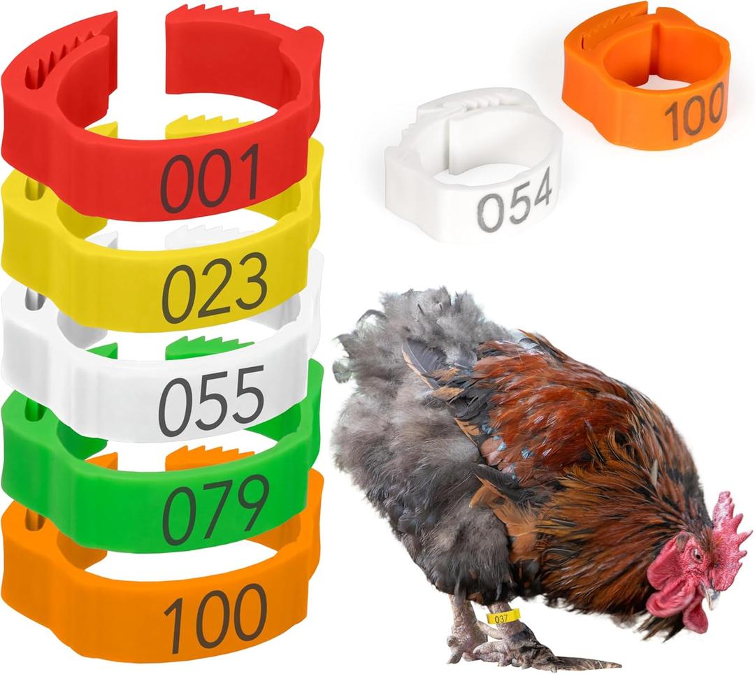100 Pcs Adjustable Chicken Leg Bands - 5 Colors Numbered 16mm-20mm Chicken Tags for Legs -Poultry Leg Bands for Chickens Ducks and Goose