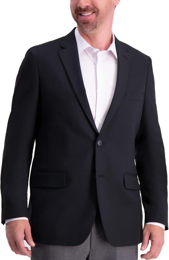 Haggar Men's Active Series Solid Gab Tailored Fit Blazer Suit, Black, 48R