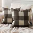 Phantoscope Pack of 2 Gingham Buffalo Check Plaid Throw Decorative Pillow Cover Outdoor Indoor Throw Pillows Farmhouse Square Pillow Cases for Home Decor Coffee,20 x 20 Inches