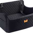 Car Seat for Large Size Dog, Booster Seat for Dogs Under 55 lbs or 2 Small Dogs, Soft Car Dog Bed Filling in Thick Memory Foam with 2 Safety Leashes and Storage Pocket (Black)