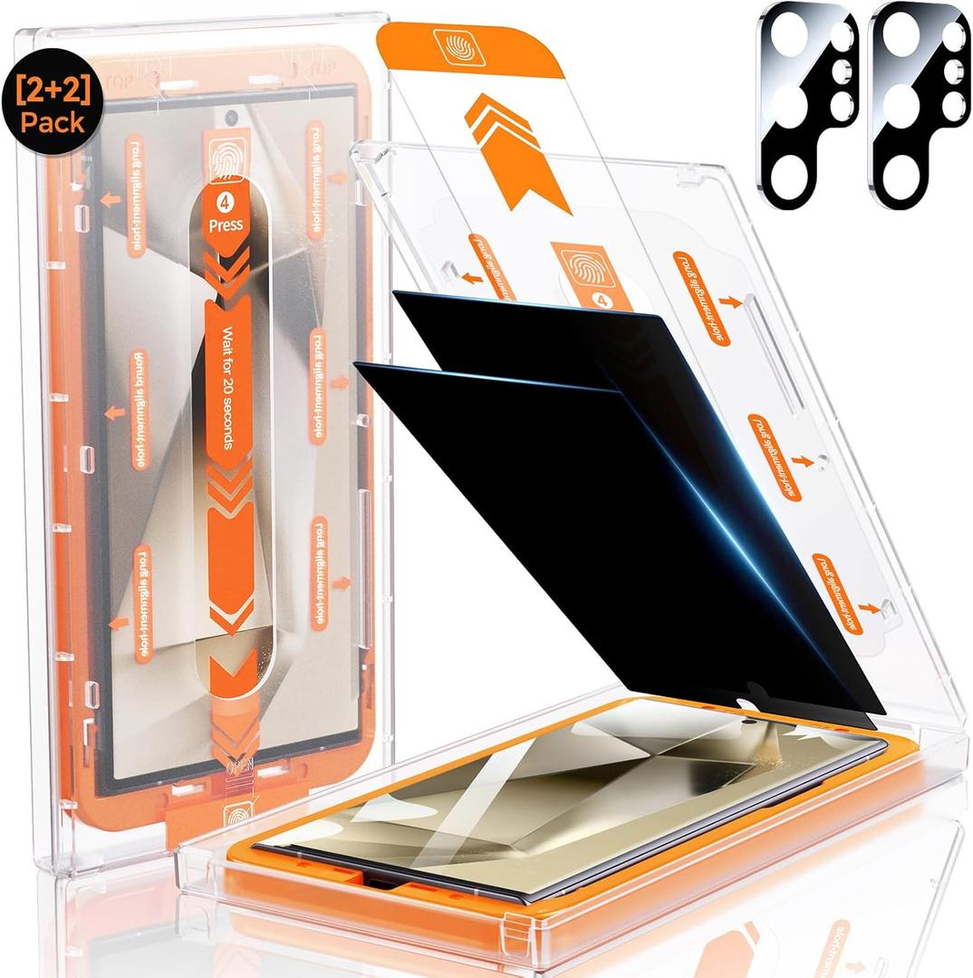 MRGLAS 2+2 Packs for Samsung Galaxy S24 Ultra Privacy Screen Protector 6.8 inch with Camera Lens Protector [Auto-Dust Removal] 9H Tempered Glass [10X Military Protection], Anti Spy Film, Zero-Bubble