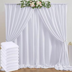 40ft x 10ft White Backdrop Curtain Panels for Parties, Thick Wrinkle Resistant 8 Panels Polyester Wedding Backdrop Drapes for Birthday Photography Party Home Decorations