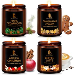 Winter Candle Set, Candles for Home Scented, 4 Pack Soy Candles for Holiday, Valentine's Day Gifts for Women Men, Winter Scents of Gingerbread Cookies/Apple & Cinnamon/Coffee Latte/Pine & Cedarwood