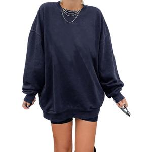 Ebifin Women's Oversized Long Sleeve Sweatshirts Pure Color Round Neck Casual Pullover Shirt (X-Large, Navy)