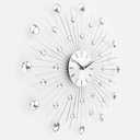 Timelike Modern 3D Crystal Wall Clock - Celebration Decorative Metal Wall Clock, Silver Mirror Sparkling Bling Diamond-Studded Wall Decor Clock Ideal for Living Room Bedroom Office (Silver), Large