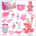 Golray Girl Baby Doll Stroller Toy Set with 12" Baby Doll & 17pcs Baby Doll Accessories Handbag/Clothes/Sunshade/Feeding Nursery Pretend Play Toy Birthday Gift for Toddler Girls 3 4 5 6 7 Years Old