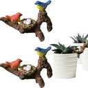 2Pcs Mini Brid Figurines Plant Pot Hang Decor Resin Bird's Nest Sculpture Decoration for Succulent Cactus Pots