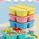 Canfanni 4 Pcs Snack Box Containers Set, Reusable 4 Compartment Lunchable Container with 2Pcs Sauce Containers, Stackable BPA-Free Bento Box for School, Work, Travel (4 Color)