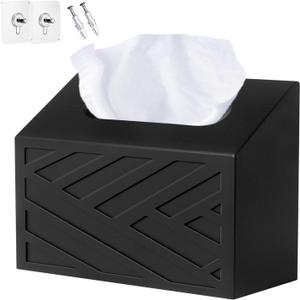 Hand Towels Box Cover, Modern Hand Towel Holder Compatible with Kleenex Disposable Paper Hand Towels, Wood Wall-Mounted Tissue Box Cover/Holder for Dining, Kitchen, Bathroom, Lossless Installation (Black)