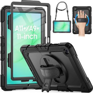 HXCASEAC Case for Samsung Galaxy Tab A11+ Plus 11 Inch, Protective with Screen Protector/Hand Strap/Pen Holder, Sturdy Shockproof for Samsung A11 Plus Tablet Case 5G SM-X230 SM-X236 SM-X238U - Black