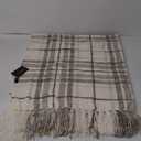 EVERGRACE Plaid Chenille Throw Blanket for Couch, Super Soft Cozy Decorative Farmhouse Plaid Throw with Tassels, Lightweight Chenille Knit Throw for Bed Sofa Gift Home Decor, Beige 50”x60”