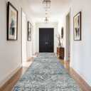 4x10 Washable Hallway Runner Rug - Wide Kitchen Runners Vintage Low Pile Carpet Soft Thin Floor Runner with Rubber Backing for Entryway Bedroom Living Room Home Decor (Blue)