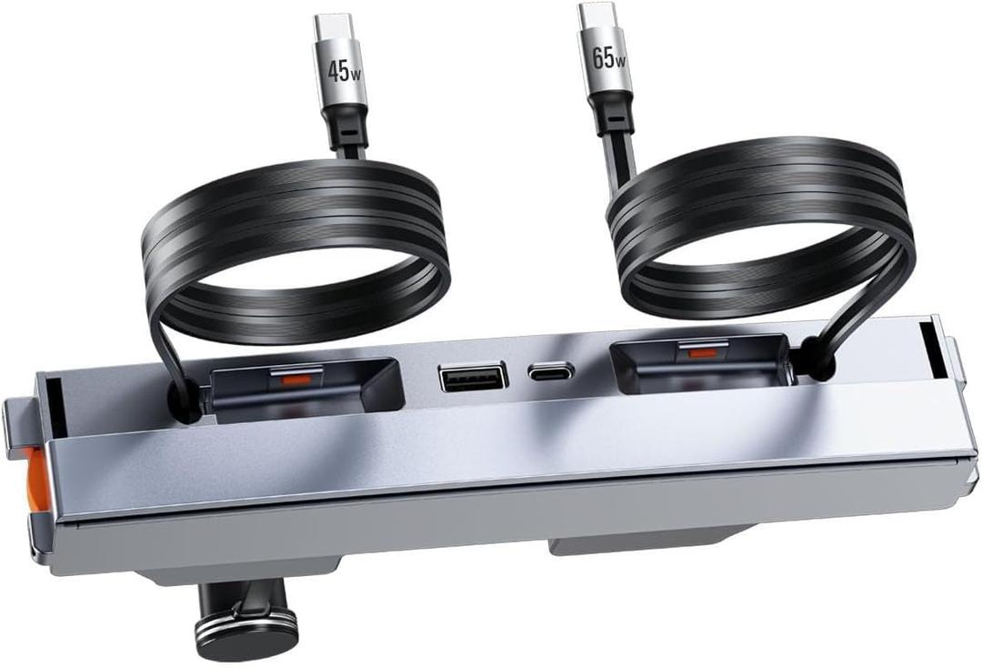 65W USB Hub for Tesla Model 3, New Model Y Juniper 2024 2025 2026 - Fast Charger for Tesla Model 3 Highland Accessories, Retractable Phone USB Charger Hub 4-Ports