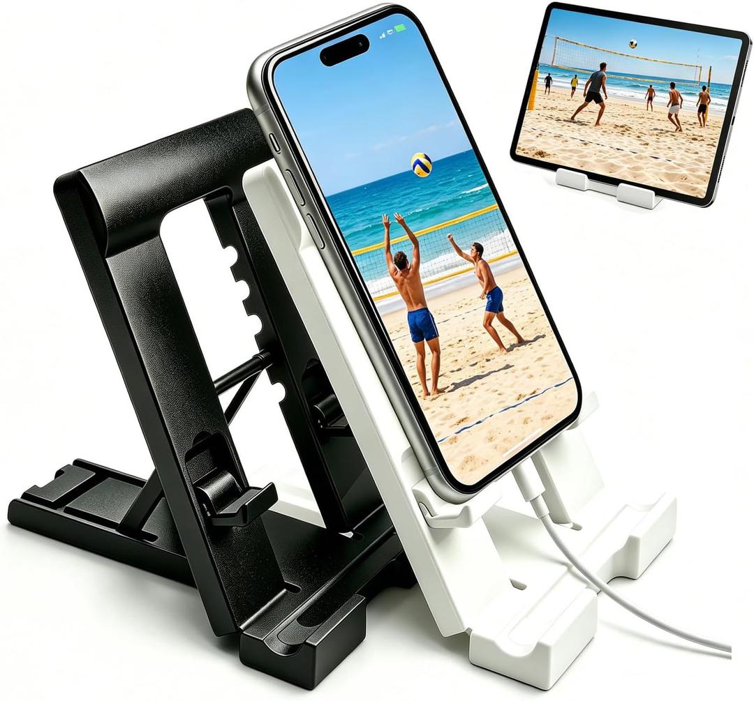 2 x 2 Pack Foldable Phone Stand for Desk, Adjustable Cell Phone Holder | Portable Compact Tablet Stand for Most Sizes(4″-14″), Desktop Phone Stand for Video Calls, Online Classes and Video Meetings