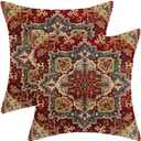 BETGINY Boho Pillow Covers 18 x 18 Inch Pack of 2, Burgundy Red Bohemian Rug Carpet Pattern Decorative Throw Pillow Cases Outdoor Linen Farmhouse Cushion Cover for Bedroom Home Sofa Decor