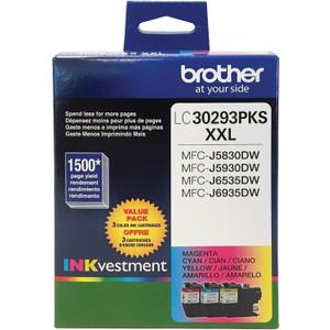 Brother LC3029 Color C/M/Y Ink Cartridges (LC30293PKS), Super High Yield, 3/Pack,Cyan/Magenta/Yellow