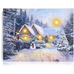 NIKKY HOME Christmas Wall Art, Led Christmas Canvas Prints, Candlesticks by the Window Pictures Wall Arts, Decor Light Up Winter Wall Art For Living Room Bedroom Xmas Party Gift 12" X 16"
