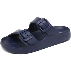 INMINPIN Boys Girls Double Buckle Slide Sandals Comfort Beach Pool Shower Slippers Adjustable Indoor Outdoor Little Kid/Big Kid (Deep Blue)