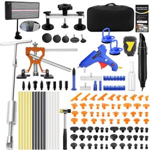 Paintless Dent Repair Kit with LED Line Board, Heat Gun for Glue Removal & Dent Heating, Dent Puller Kit with T-Bar, Dent Lifter, PC Glue Tabs, Auto Body Dent Removal Kit for Cars Trucks (EXP 08/31/26)