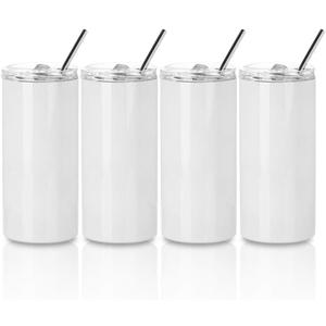 PYD Life Sublimation Blanks Kids Tumbler Skinny 16 OZ Straight Stainless Steel Coffee Cups with Lid and Metal Straw for Tumbler Heat Press Machine Sublimation Print 4 Pack (4 Count (Pack of 1))